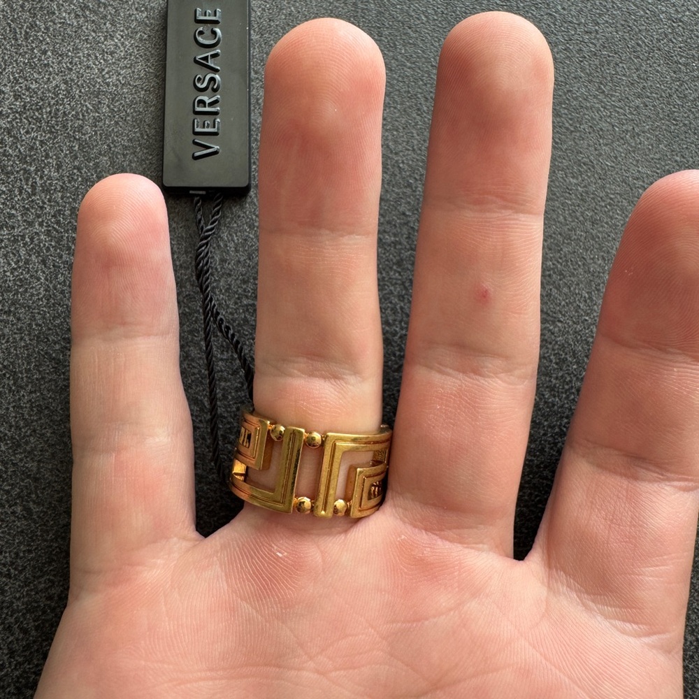 Versace Greca Gold Ring with Crystal Accents - Picture 4 of 5